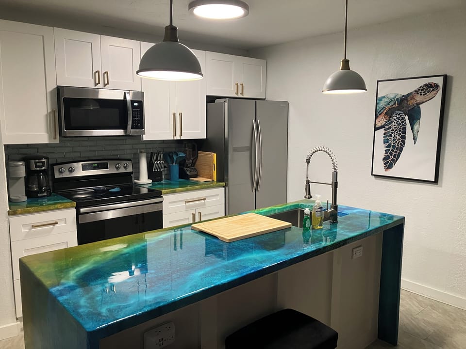 Kitchen island with bar stools