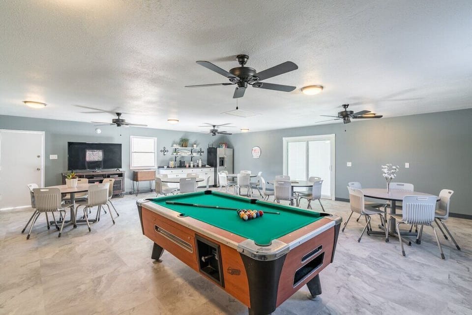 Pool Table, Darts, Board Games, 75" Smart TV in Shared Game Room