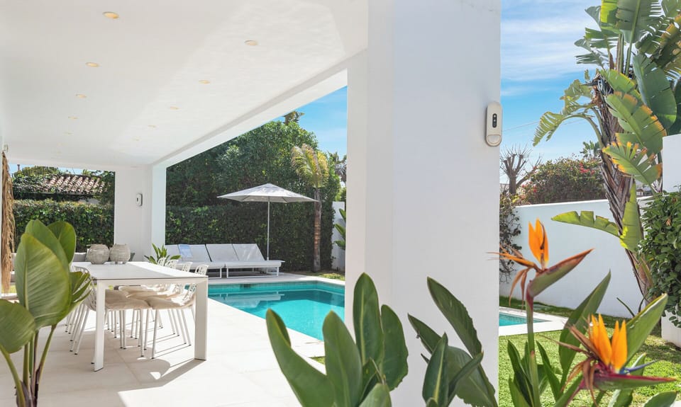 Seating areas around the pool.