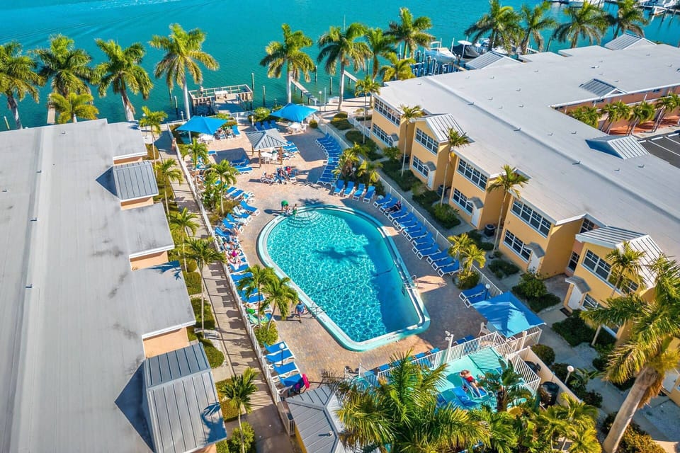 Sparkling Waterfront Pool with Large Sundeck