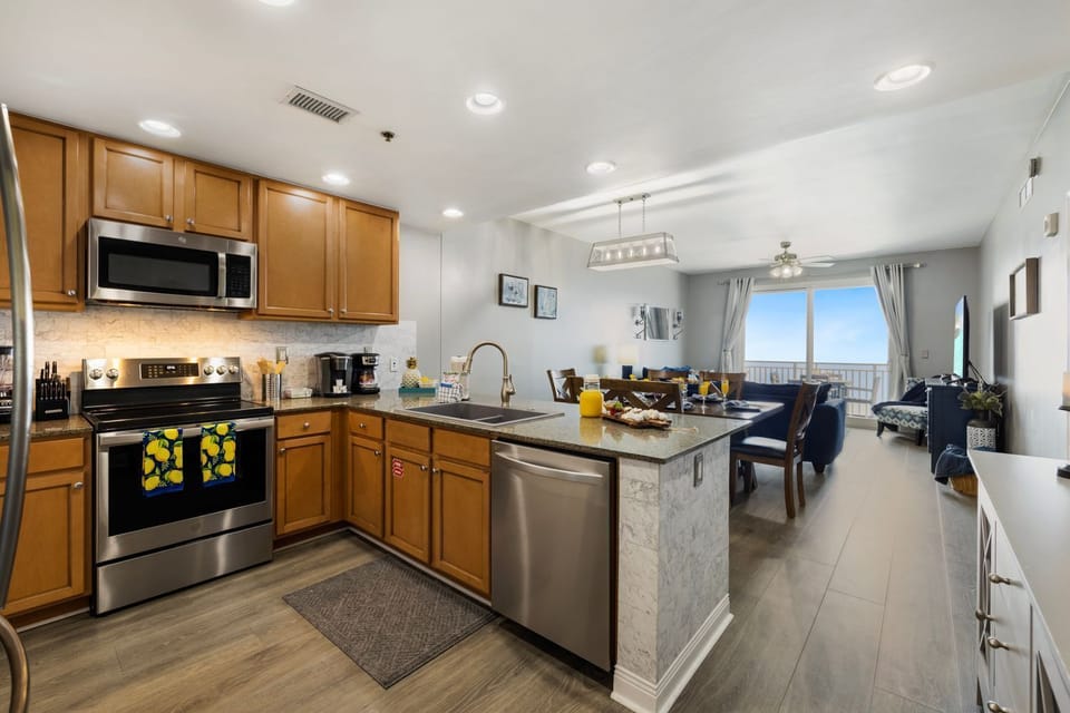 Kitchen is fully stocked, making meal prep a breeze.