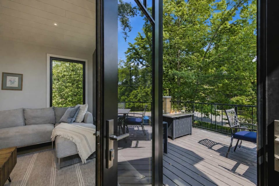 Move from the living room onto the deck for seamless indoor outdoor living.