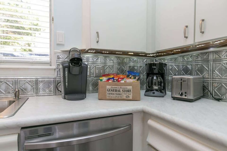 New appliances including a Keurig, drip coffee maker and toaster.