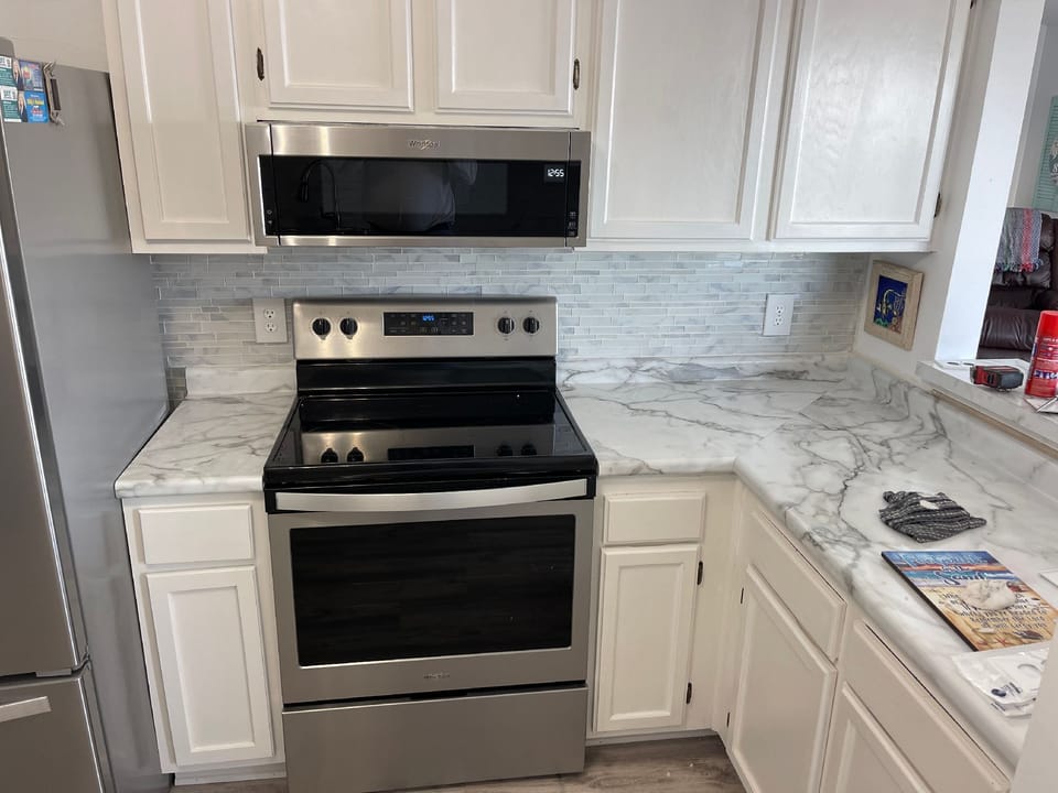 Kitchen  with new backsplash 