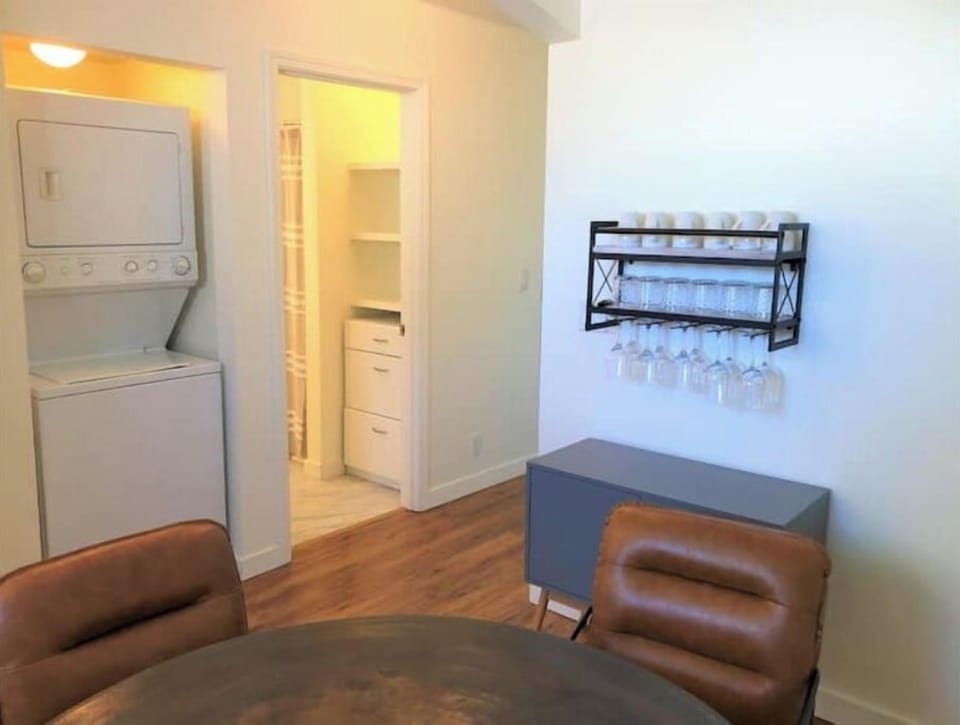 Dining are with wine rack