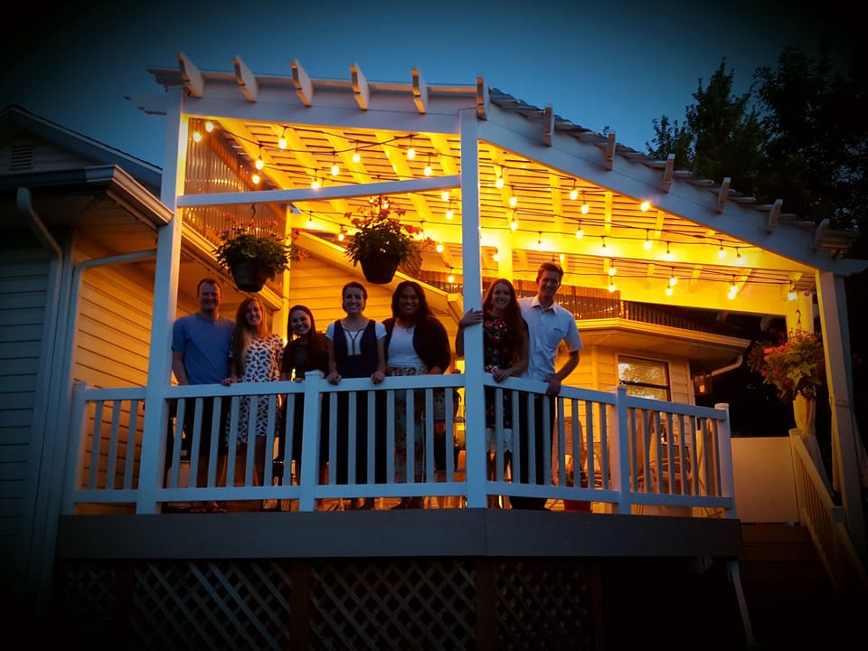 Shared Pergola, barbecue area with accent lights
