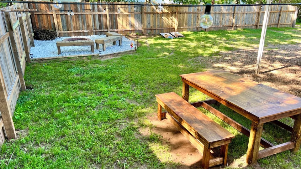 Outdoor dining is super romantic under the string lights! 😉 
