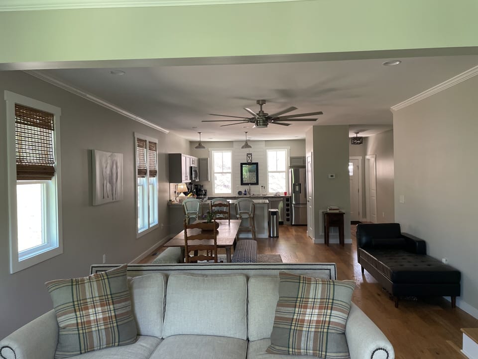 Main floor with open floor plan connecting the kitchen to the living room