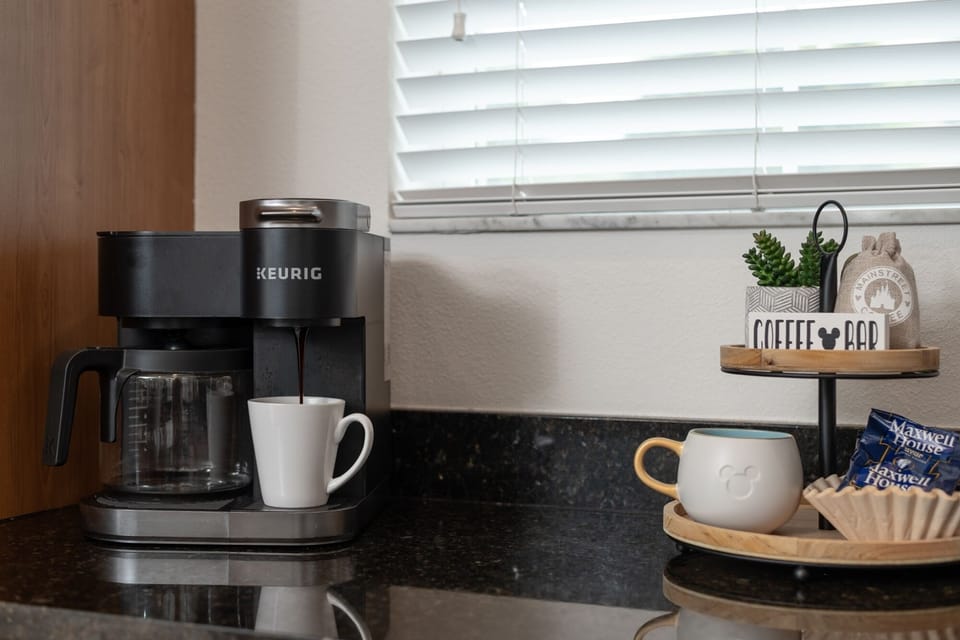 Our fully stocked coffee bar adds a magical touch to your mornings—just add your favorite brew and go.