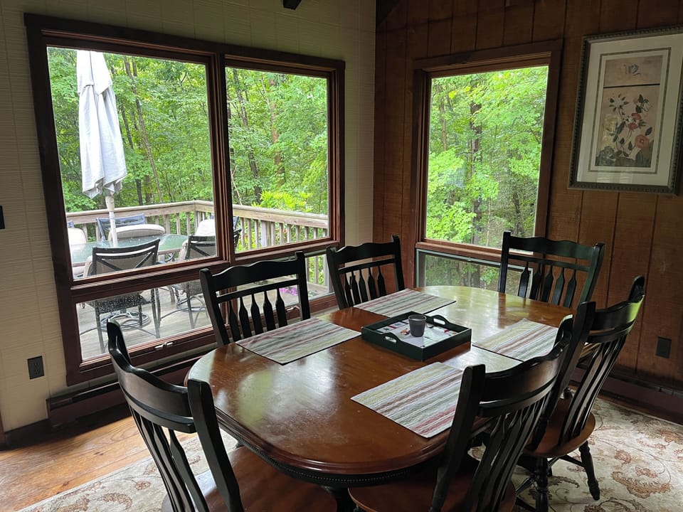 Large dining table for entertaining accommodates 8 people