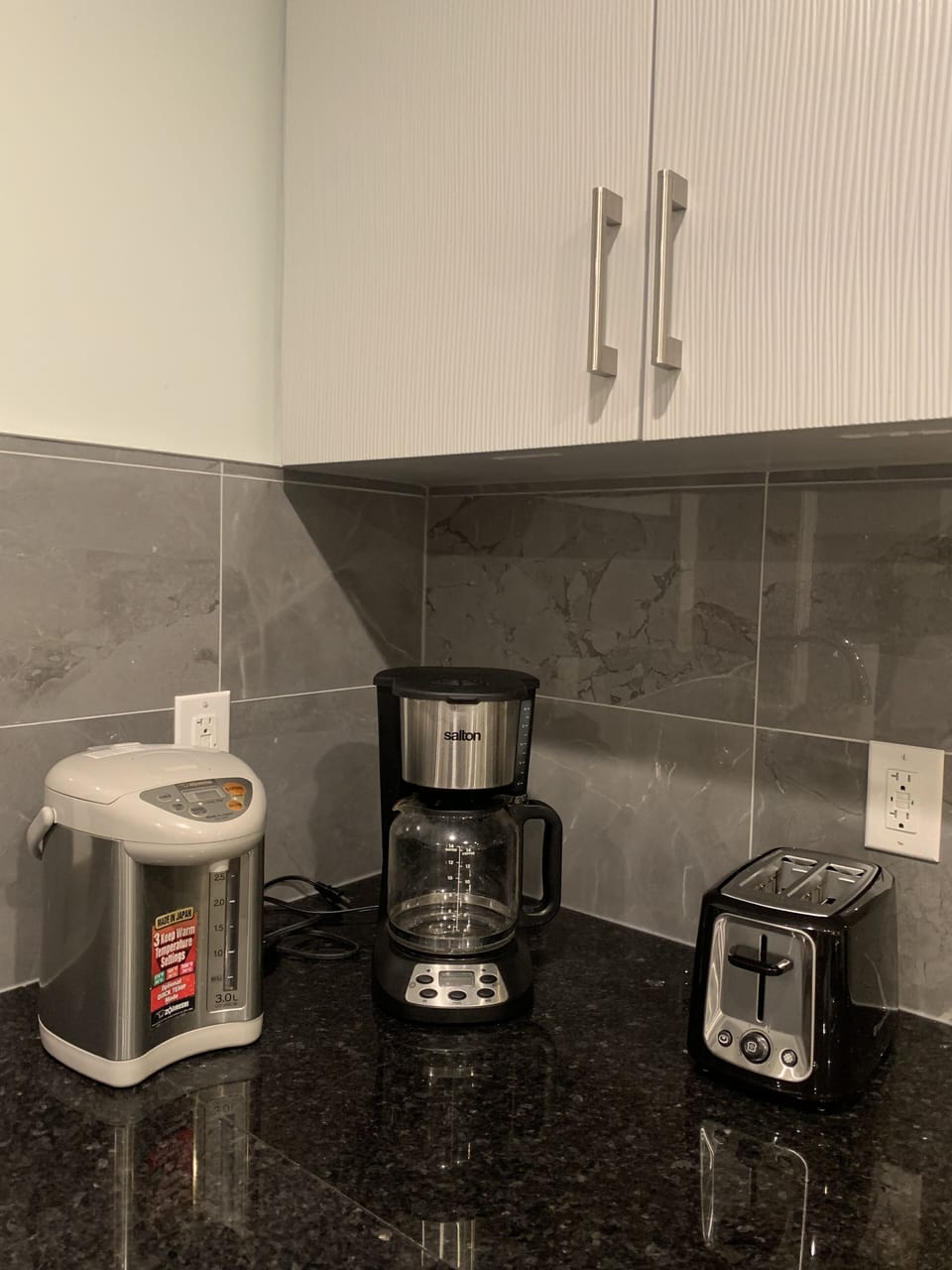 Hot water kettle, coffee maker, and toaster 