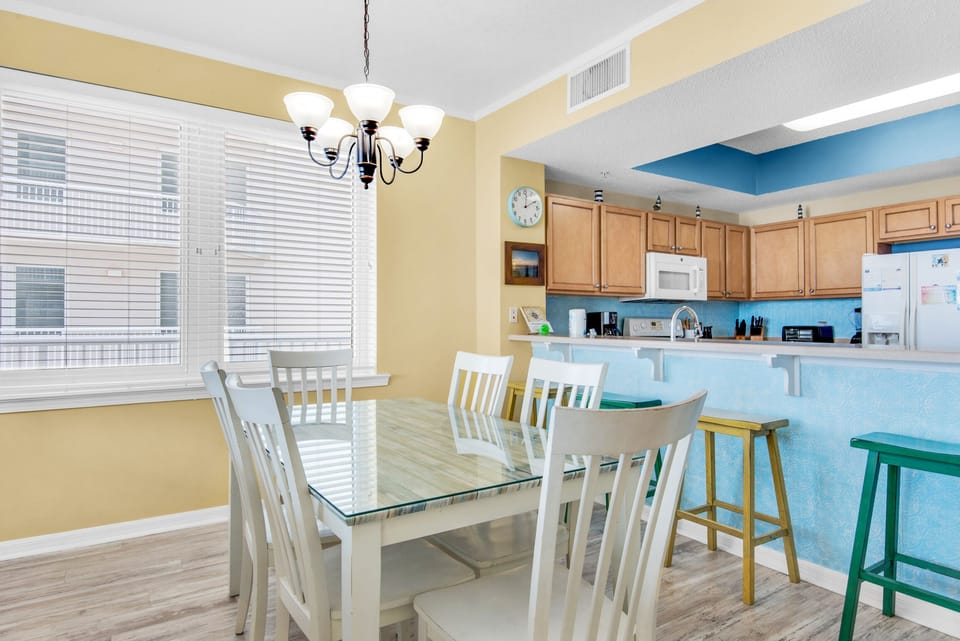 Dining table plus eat-in bar seating