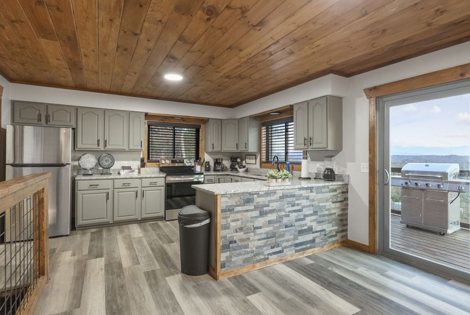 Fully stocked kitchen. Views while you cook!