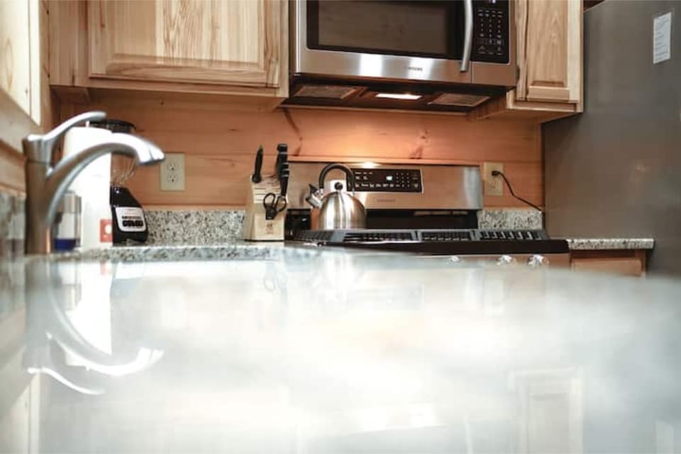 Countertop view of kitchen.
