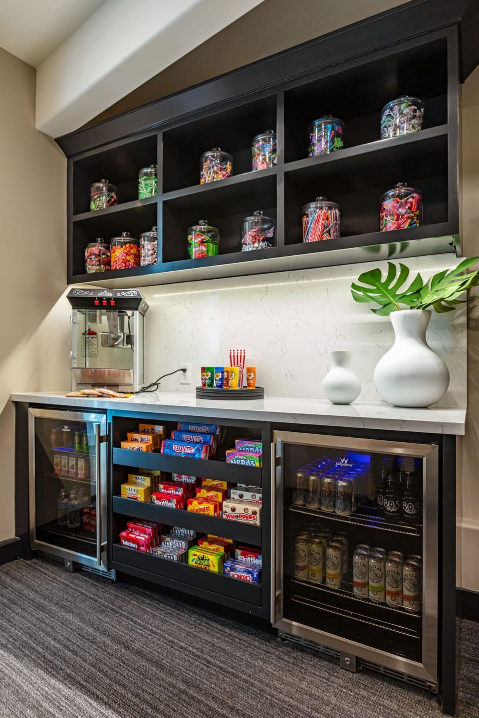 Candy and spirits bar by home theater