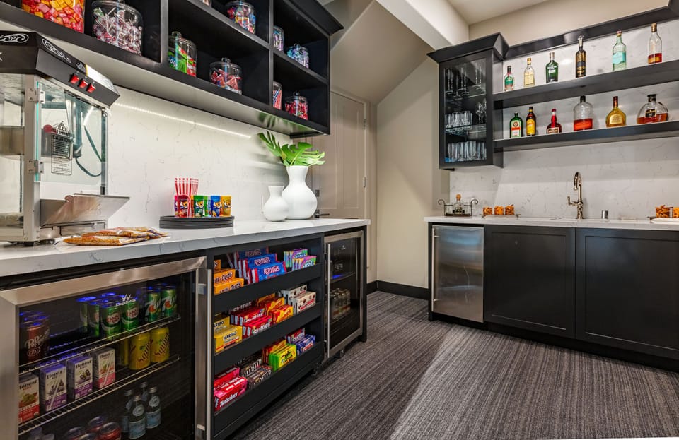 Candy and spirits bar by home theater
