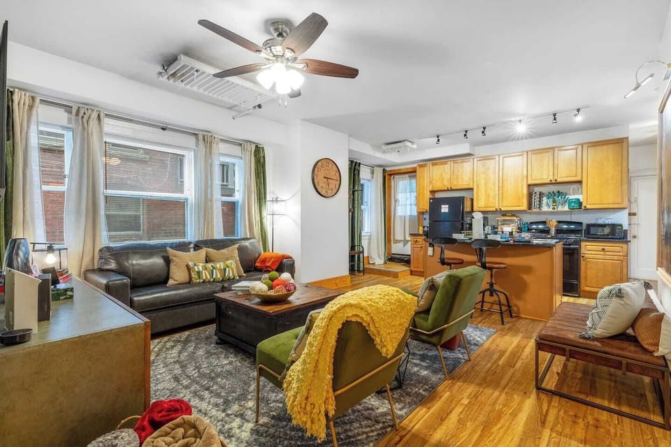 Modern Century Loft at the Pillars offers a beautiful open floor plan design with plenty of space and options for family and friends to sit around and vibe. Everyone is welcome. Our home is your home!
