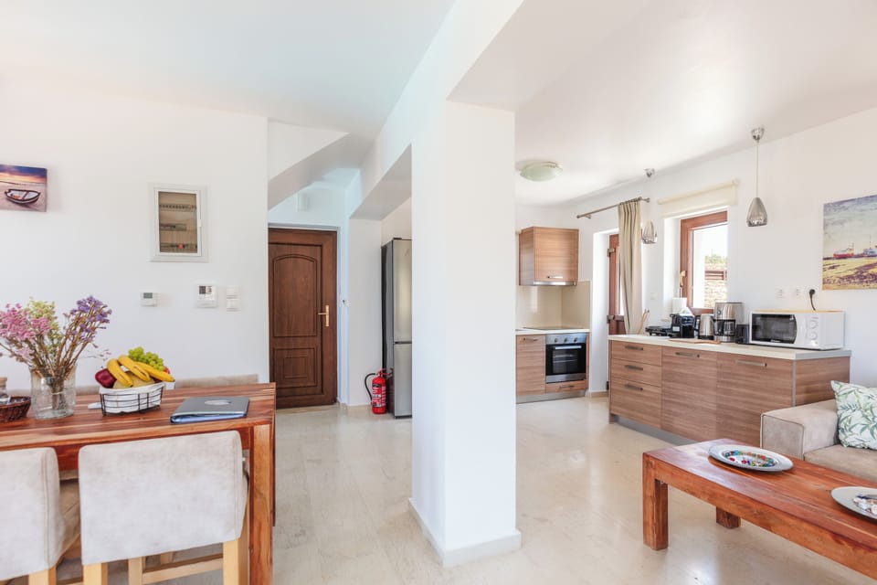 Fully equipped kitchen with adjacent indoor dining area for 6 allows you to prepare your homemade meals and practice your cooking skills on a few cretan recipes.