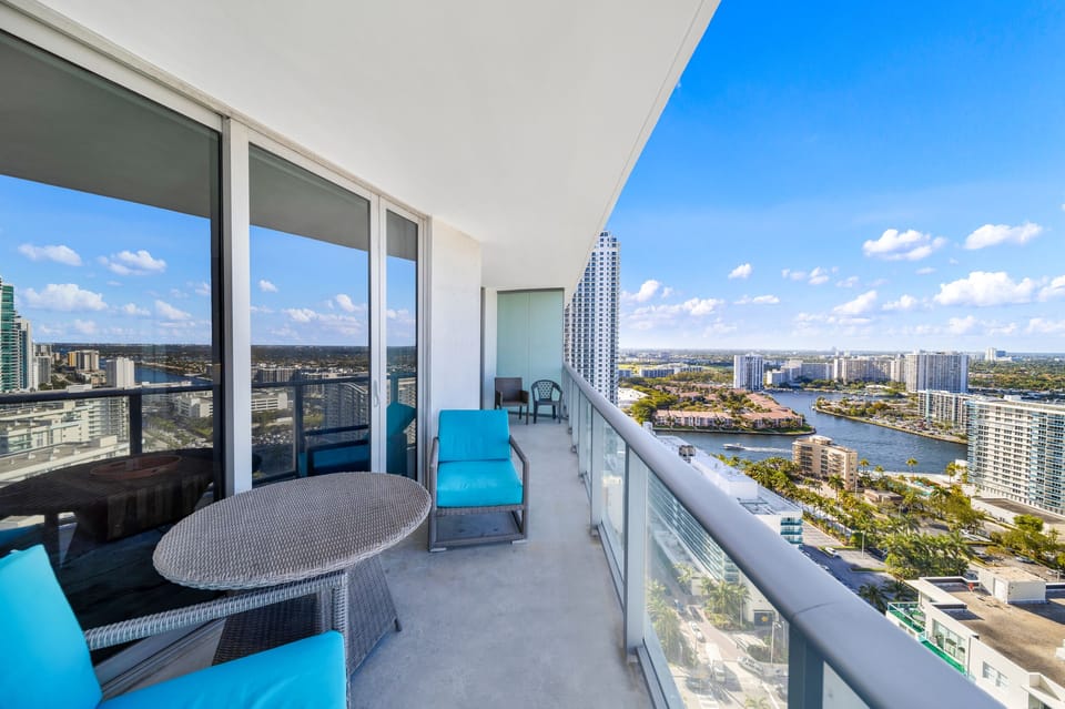 There is an access to the balcony from the living room and the bedrooms.