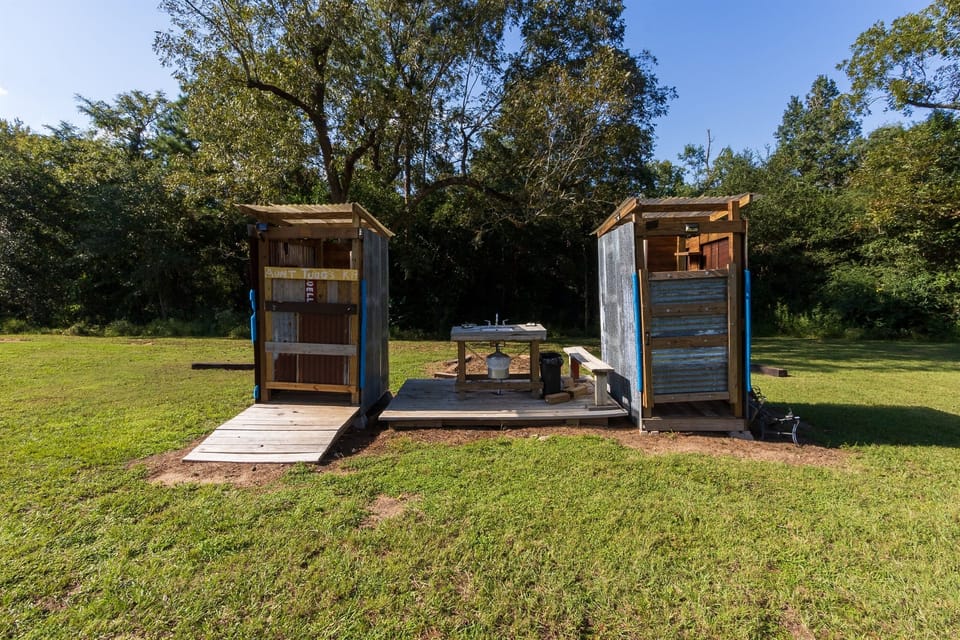 Shared outdoor bathroom facilities