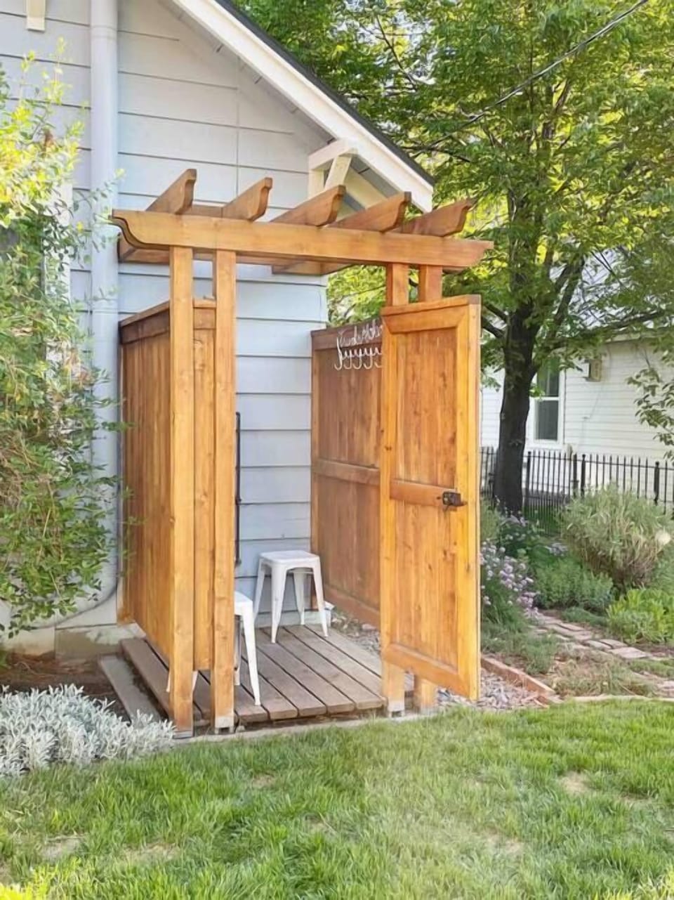 The outdoor shower is a joy in the summer months.