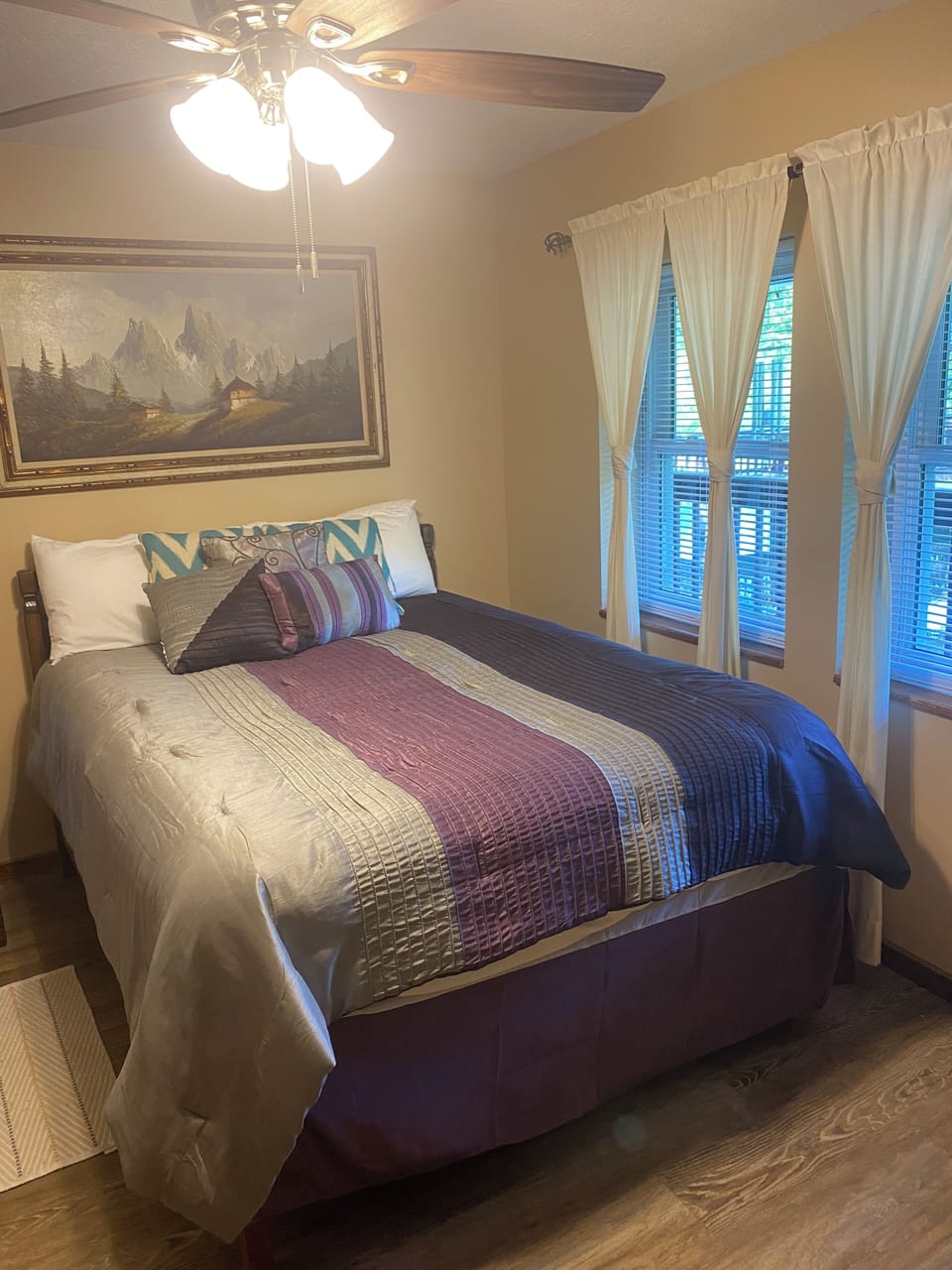 Master bedroom with views of the pond.
