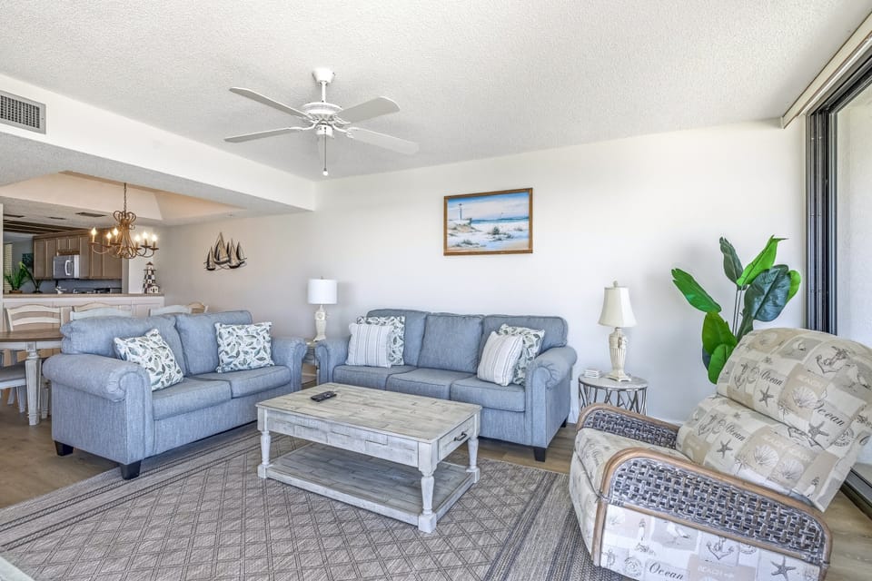 Coastal living room with beautiful views.
