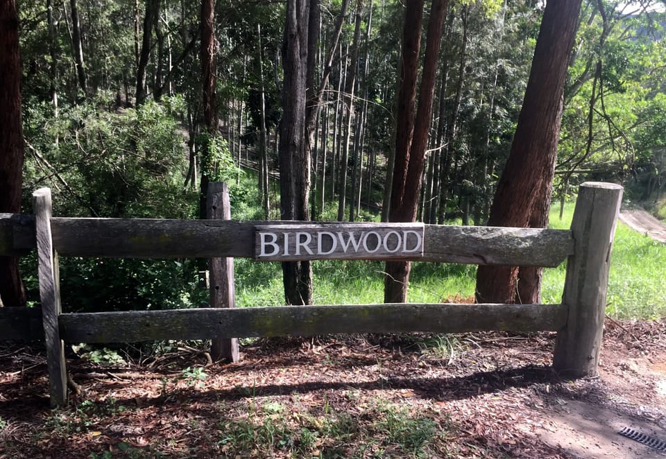 Birdwood Farm entrance gate. Over 70 bird species have been catalogued. 