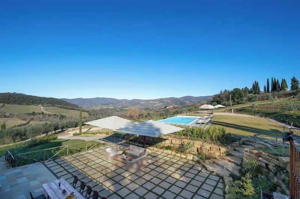Aerial view of the terrace and pool