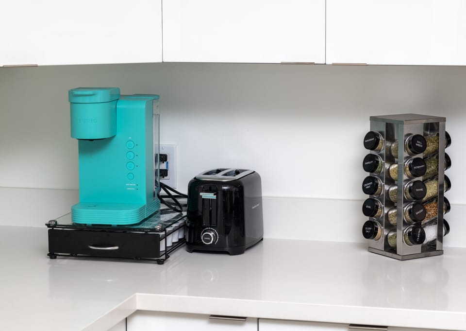 Keurig, Toaster and Spice Rack