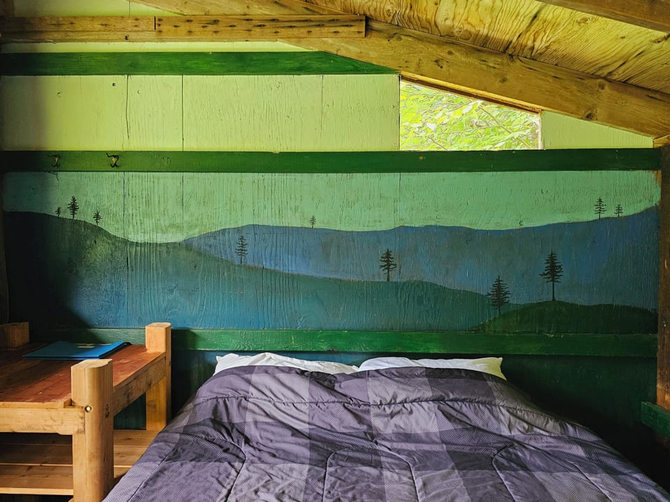 Queen bed in Rustic Pine Cabin