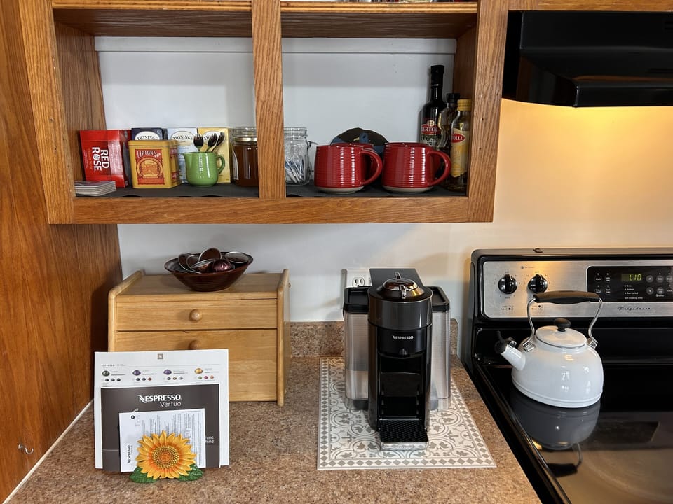 Coffee and tea station.