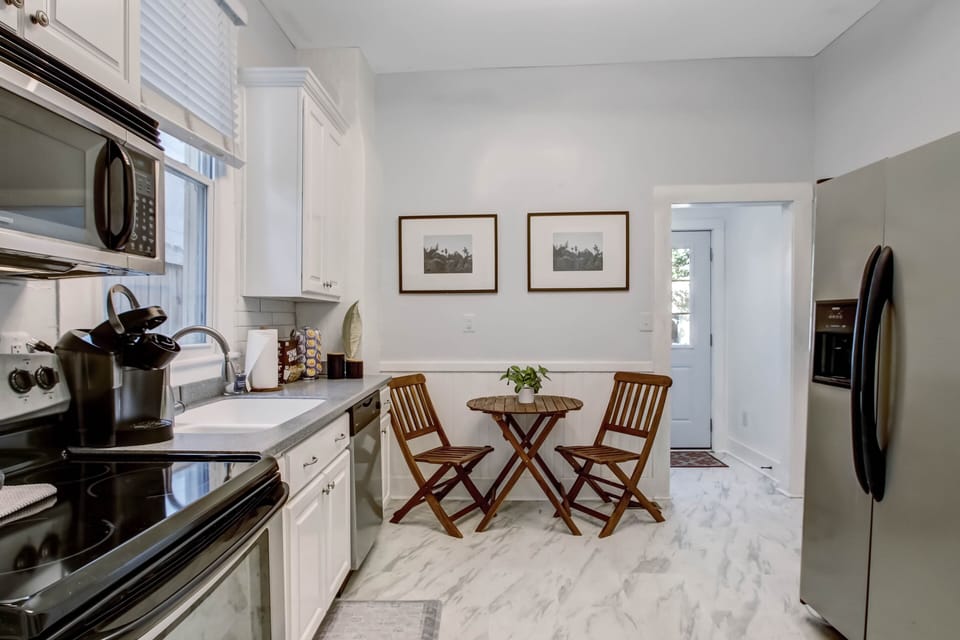 Downstairs is a full kitchen outfitted with the basic essentials.