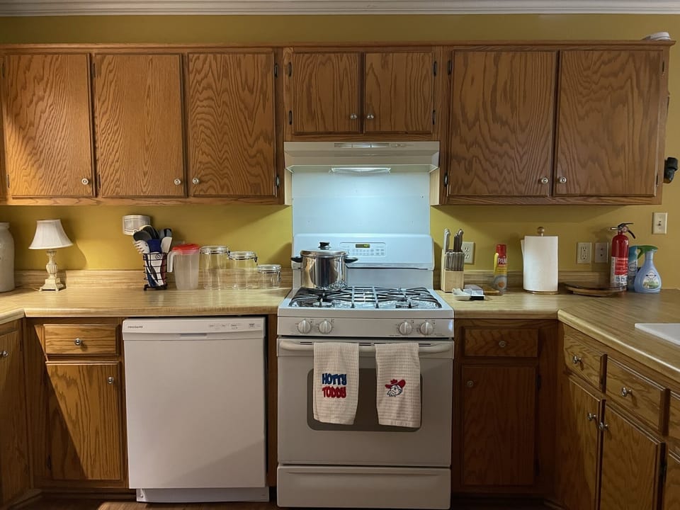 Kitchen opens to living room