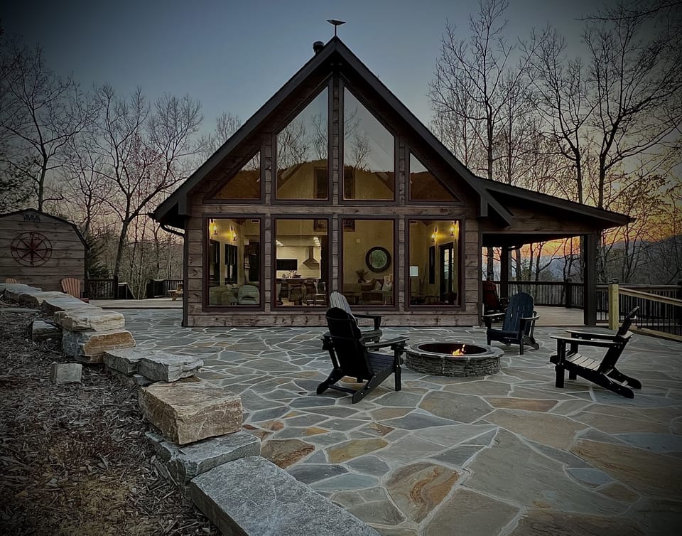 Exterior of Cabin facing towards fire pit and Great Room