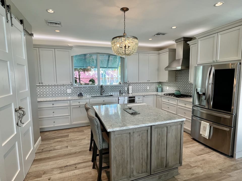 Kitchen with large island and pantry