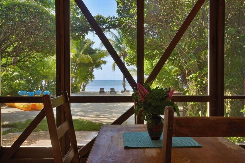 Downstairs eating area overlooking the beach