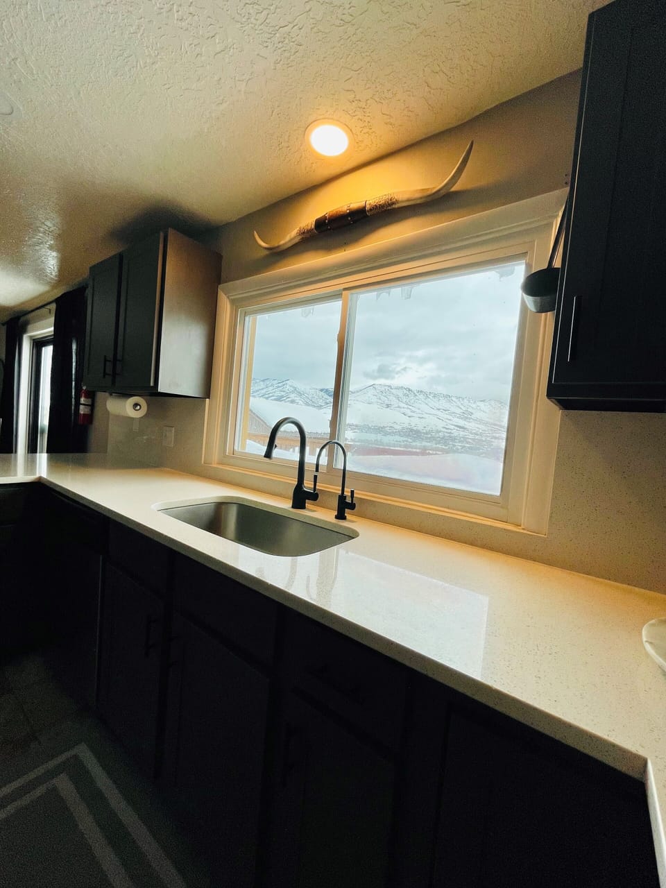 Spacious kitchen with lots of counter space and amazing views