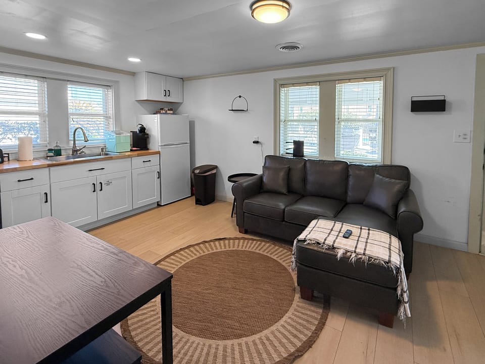 Leather sofa in common family room