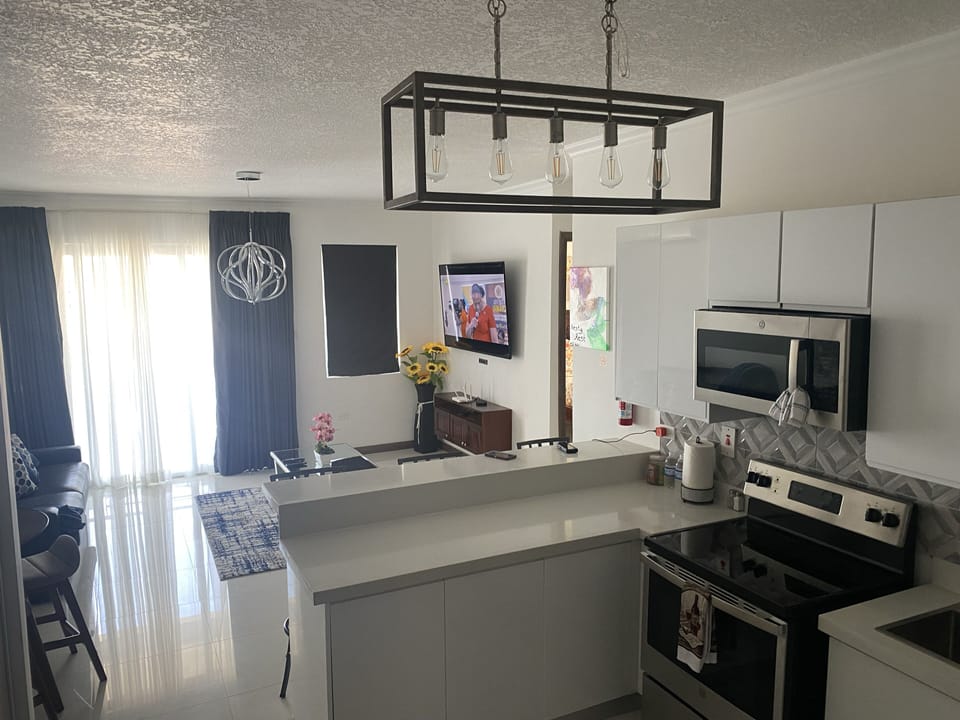 kitchen open to living room.
