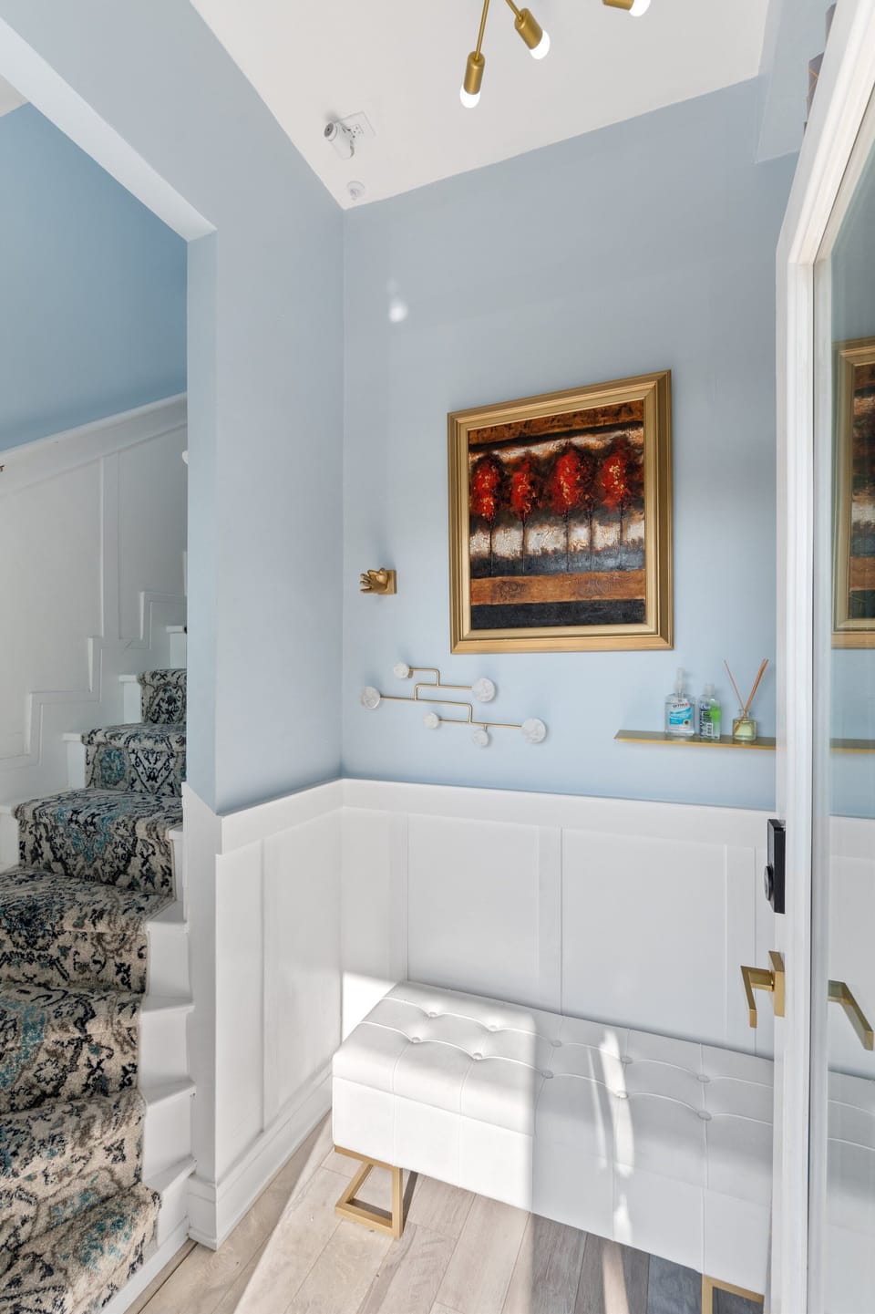 Original front foyer stairs from 1872... updated, detailed, & sound insulated
