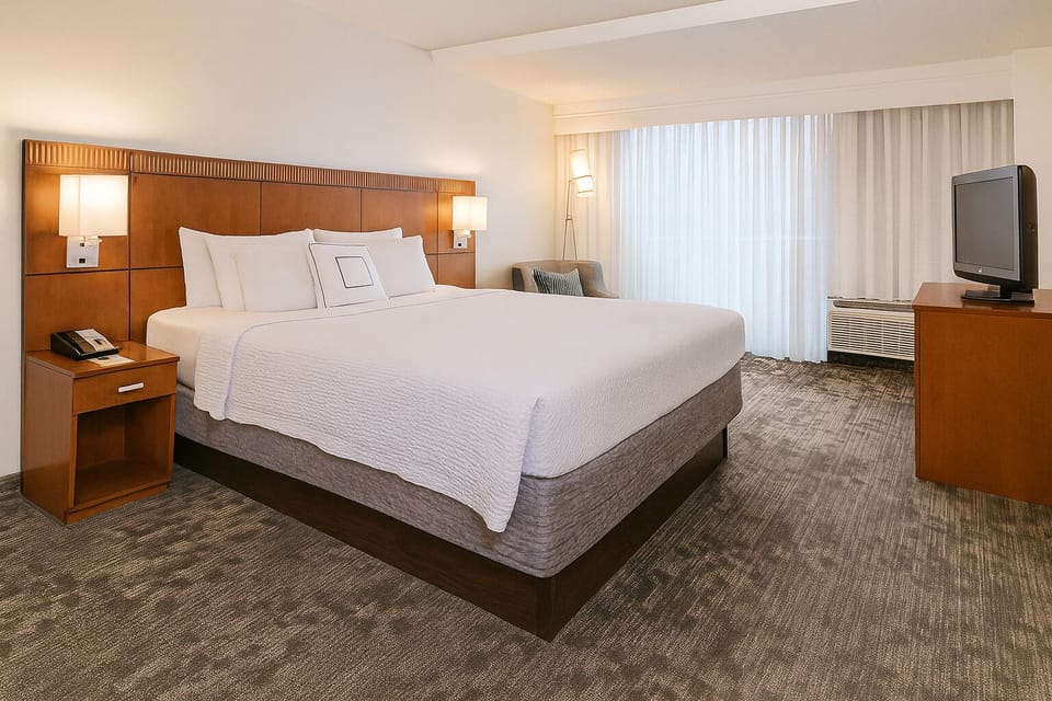 Settle in comfortably with two beds and a dedicated workspace.