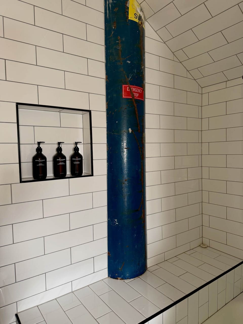 Ski lift tower in bathroom
