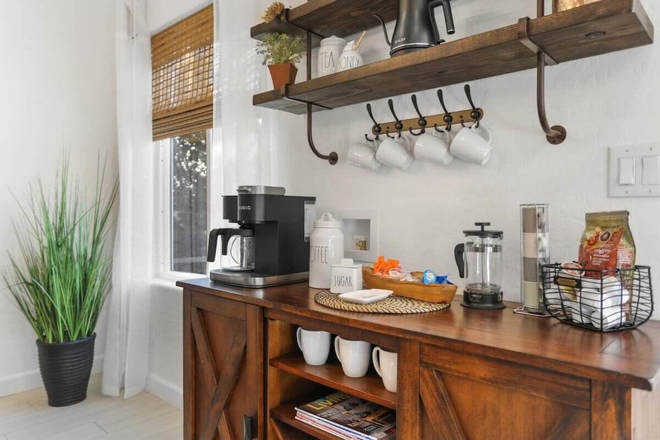 Coffee and tea will be waiting for you at Blue Betty! We will get you started by providing coffee pods, coffee grounds, creamer, sugar, assortment of teas, and honey. 