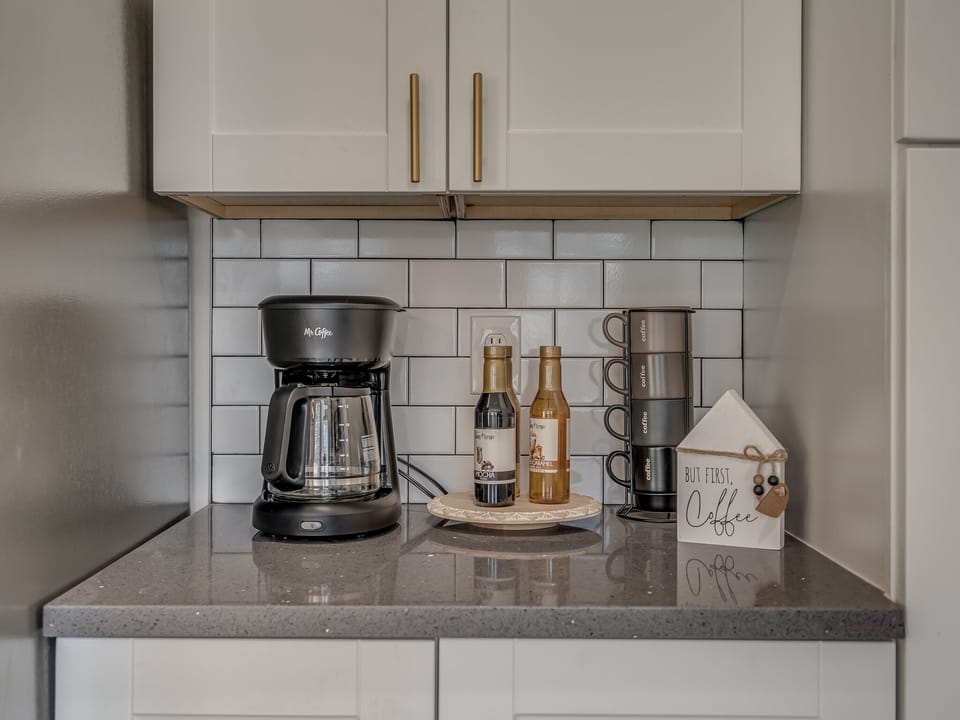Ideal spot to enjoy a fresh coffee – courtesy of the Mr. Coffee drip coffee maker in the kitchen.