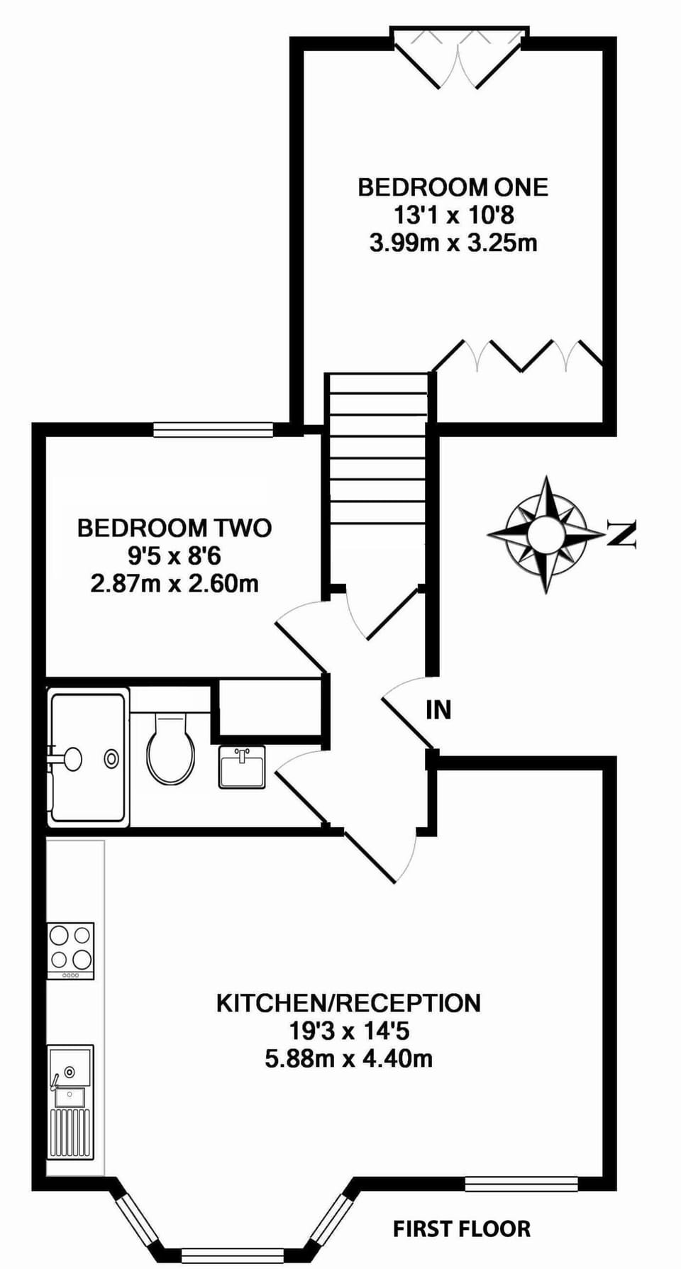 53 sq meter 2 bedroom flat with large private balcony