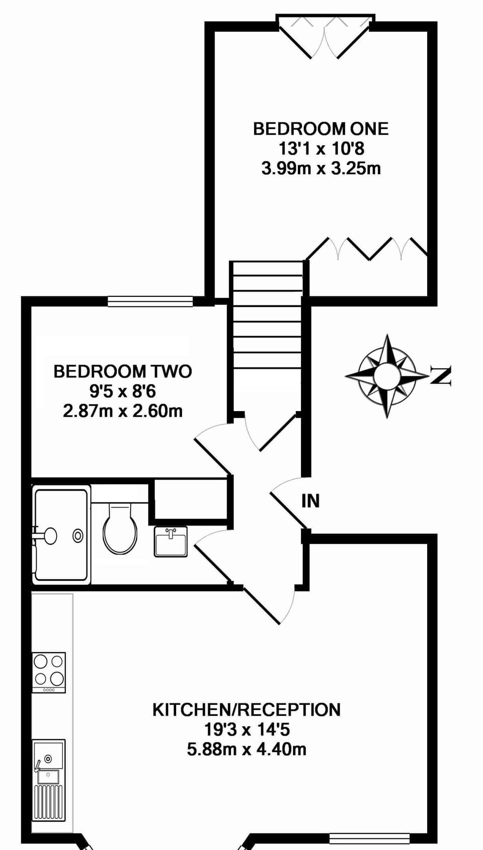 53 sq meter 2 bedroom flat with large private balcony