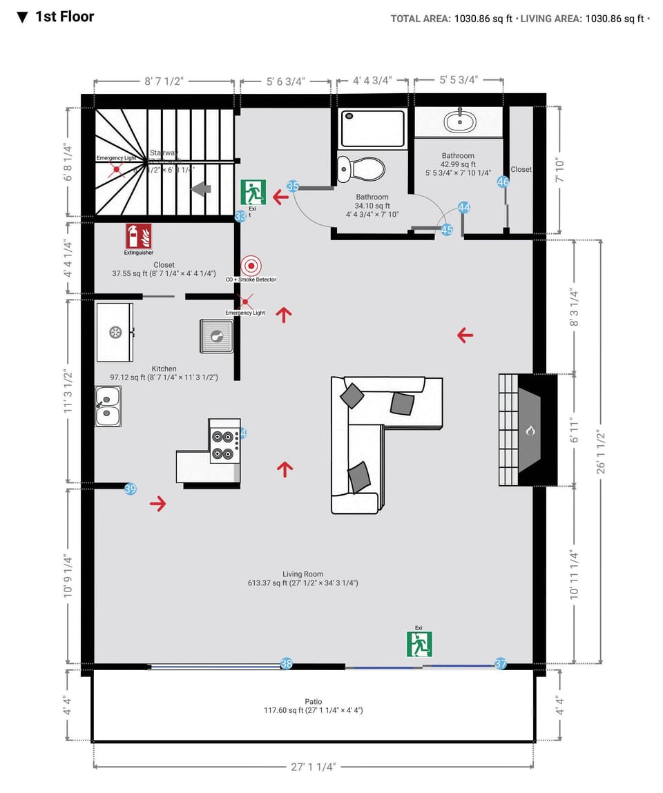 Upstairs Living Space - Floorplan for Layout - Dimensions not Guaranteed
