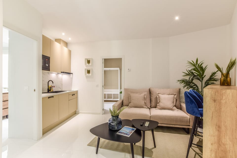 Main view of the living room with kitchenette