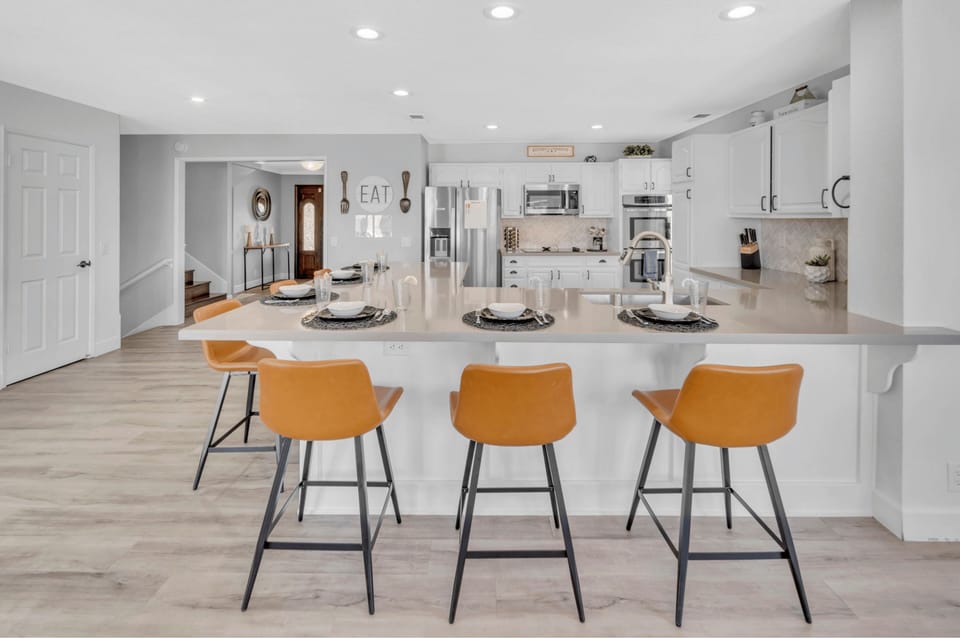 Easily serve meals on this spacious kitchen island
